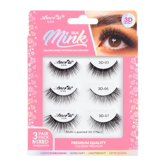 3 PAIR PACK MIXED 3D FAUX MINK