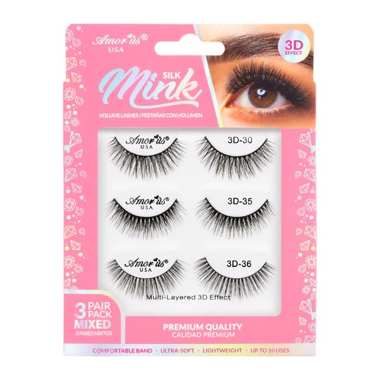 3 PAIR PACK MIXED 3D FAUX MINK - 05