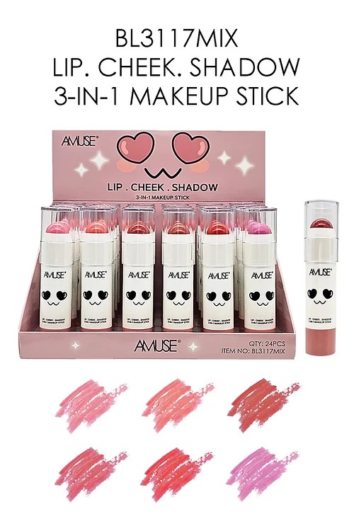 RUBOR 3 EN 1 MAKEUP STICK LIP CHEEK SHADOS AMUSE