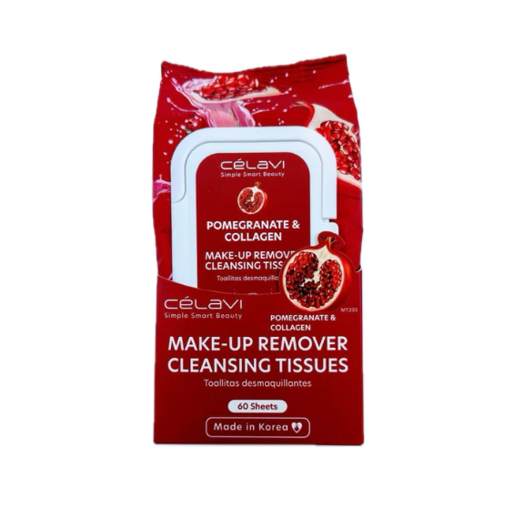 TOALLAS DESMAQUILLANTES POMEGRANATE Y COLLAGEN CELAVI 60 SHEETS