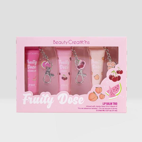 SET BALSAMO LABIAL LIQUIDO FRUITY DOSE TRIO WITH HANG TAG BEAUTY CREATIONS